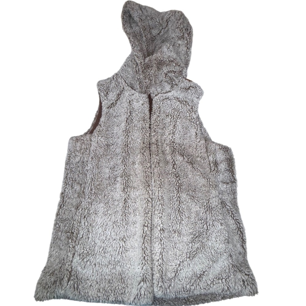 Altar'd State Sherpa Hooded Vest Womens Small Brown Fuzzy Open Front Style